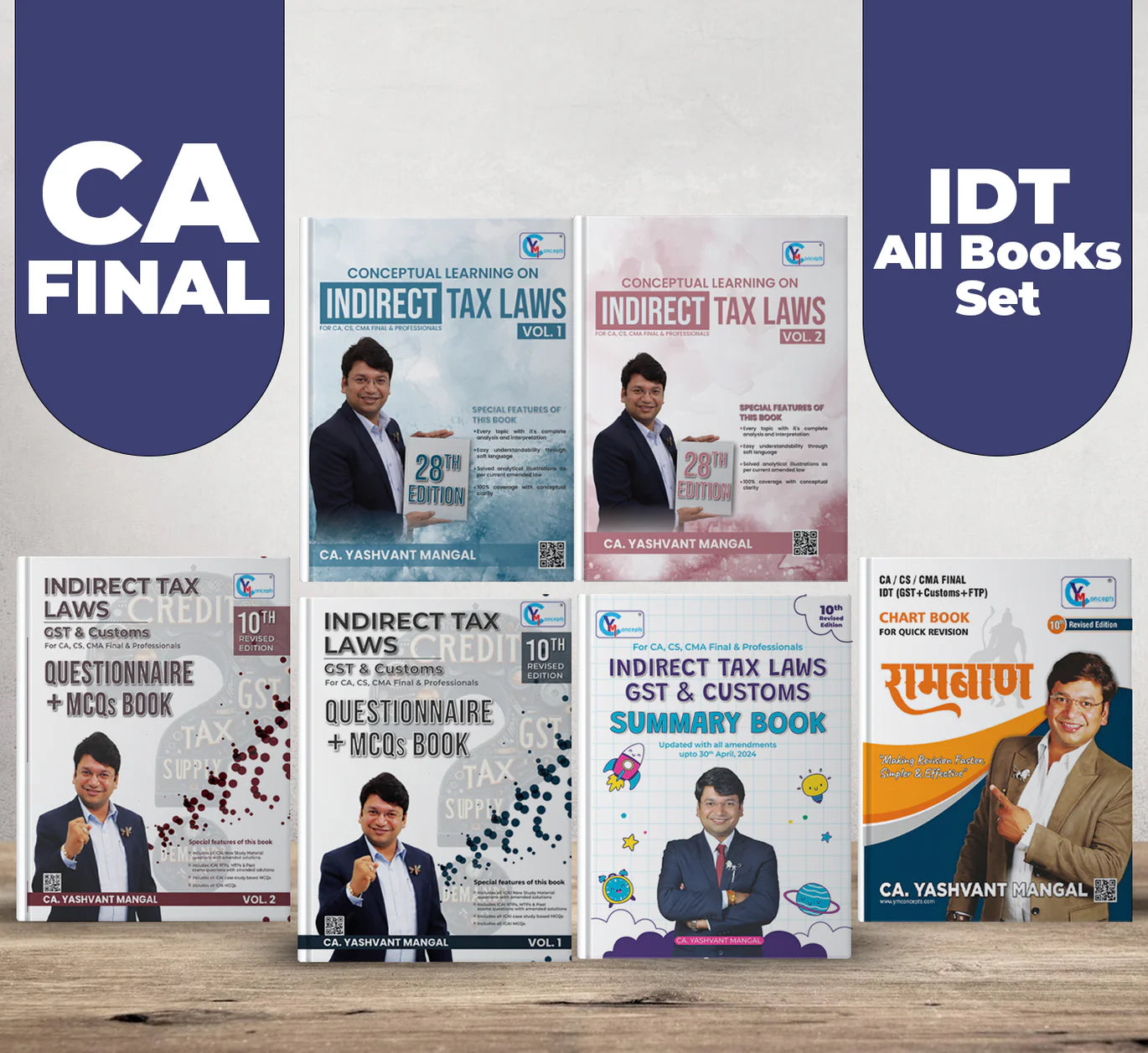 CA Final IDT - full Bookset: (GST+ Customs) Main Book + Question Book+Summary Book+Raambaan Chart Book by CA Yashvant Mangal - CA Point