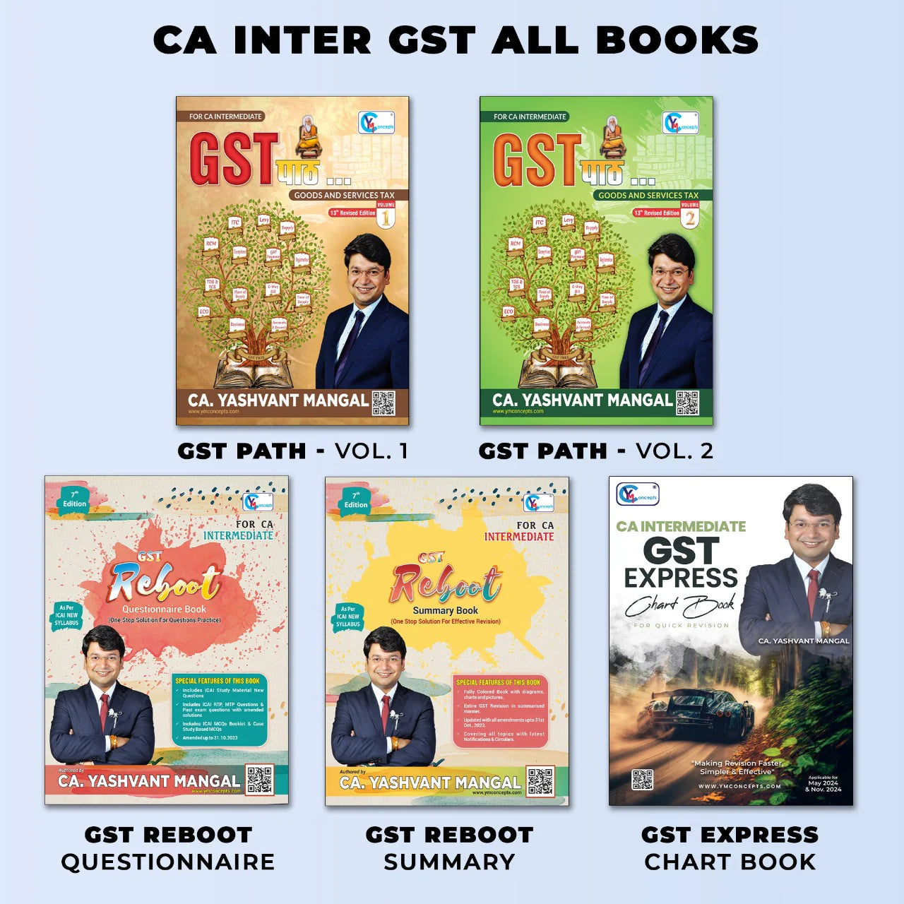CA Inter GST ALL Books Set - GST पाठ A Conceptual Learning Book + GST Reboot Questionnaire Book + GST Reboot Summary Book + GST Express Chart Book - For May 24 / Nov. 24