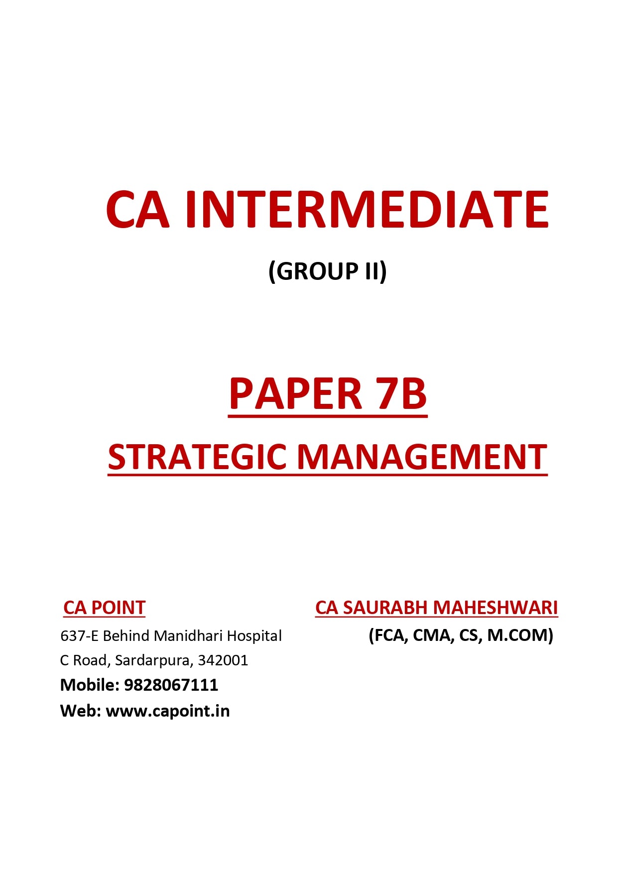 CA Inter Strategic Management Book by CA Saurabh Maheshwari for May 23 Exams & Onwards